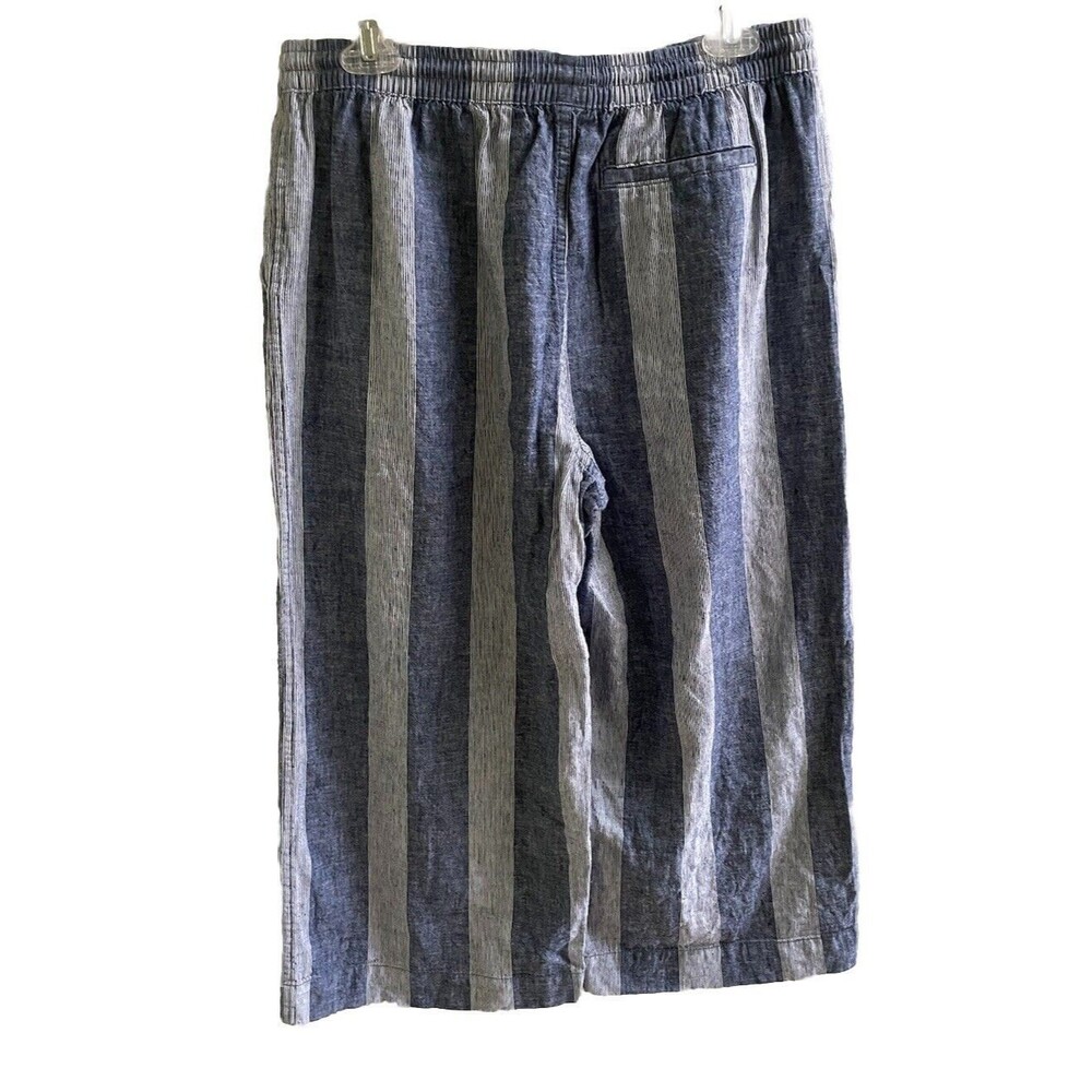 beach lunch lounge Womens Blue/White Stripe Linen Blend Wide Leg Crop Pant Sz M - Picture 3 of 8